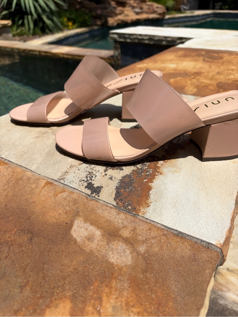Unisa Blush Nude Double-Strap Block Heel Mules